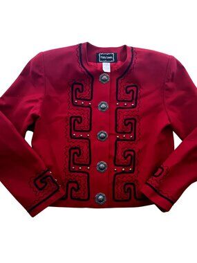 Vintage Wool Blazer Small Patty Lewis Red Embroidered Jacket Big Buttons USA